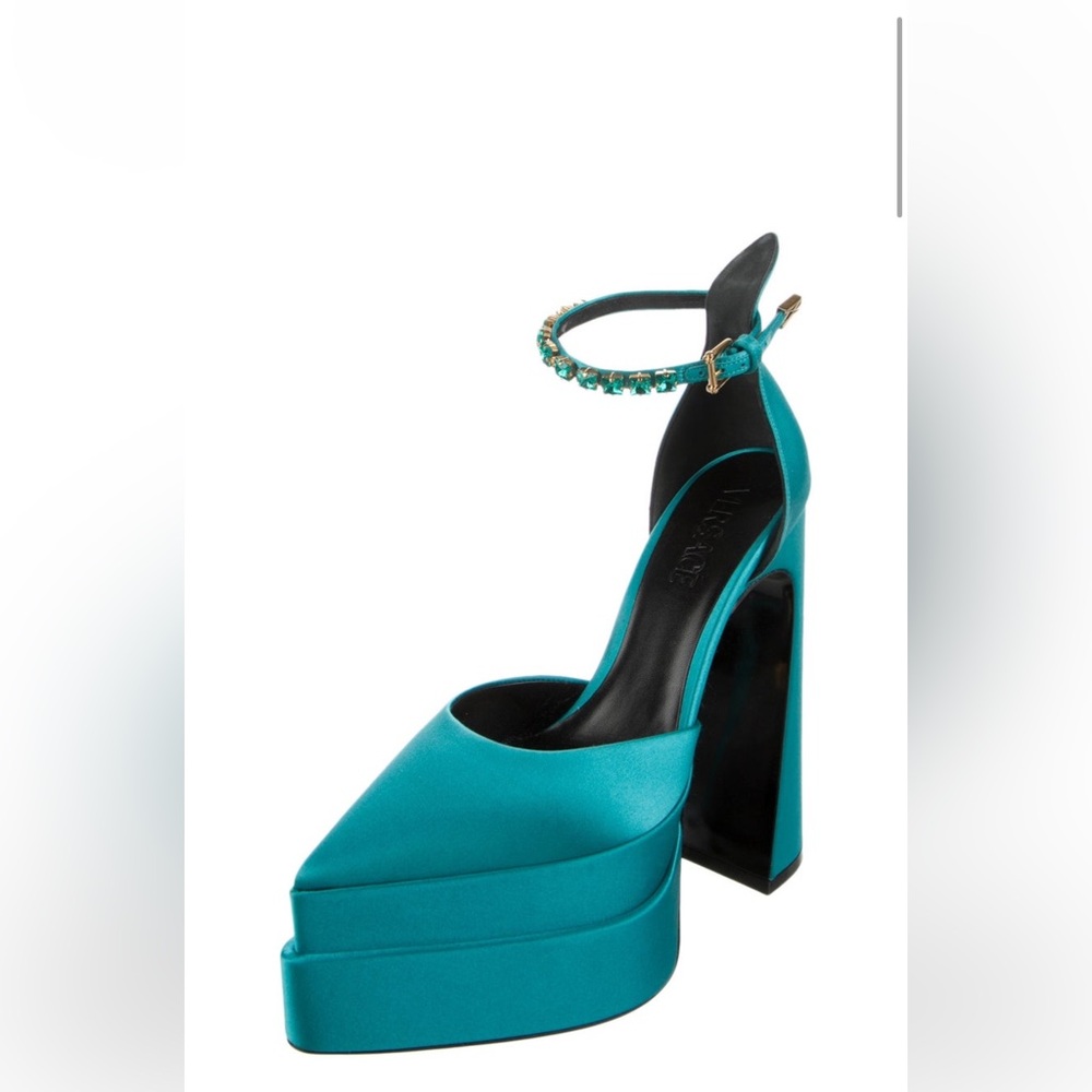 Versace Satin Printed D'Orsay Pumps. Size 8